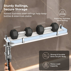 Plantex Acrylic Shelf for Bathroom/Living Room Wall Mounted Shelf with Silver Railings - Bathroom Accessories (White, 18x6 inches)-5