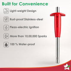 Wonderchef Stainless Steel Gas Igniter, Long Lasting, Rust Proof, Unbreakable, Soft & Long Grip, Red Colour
