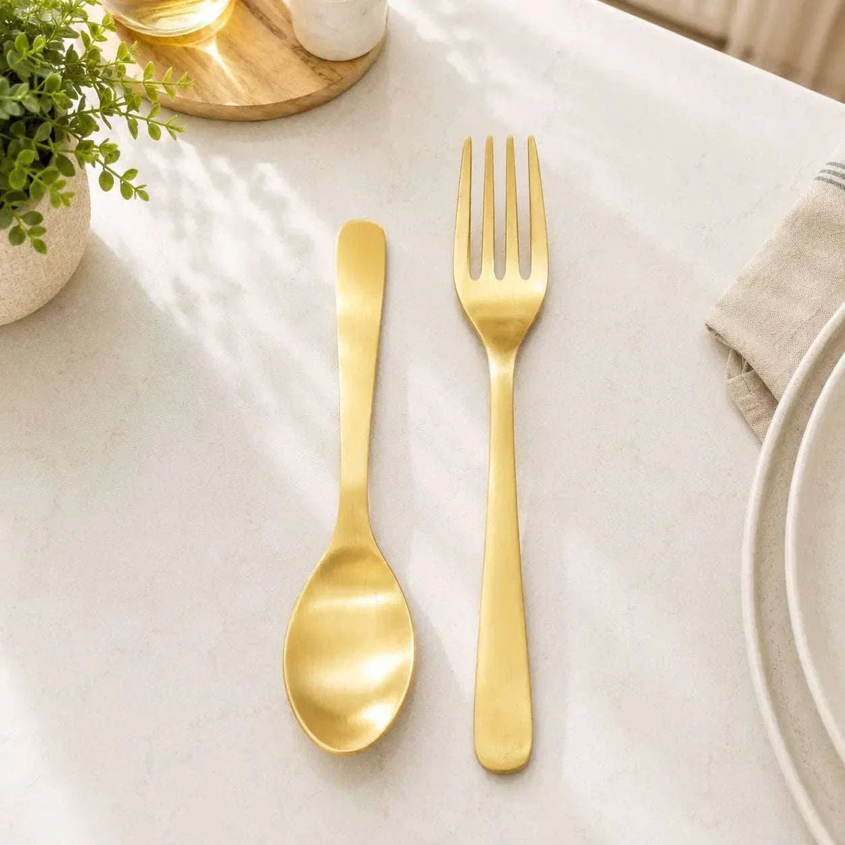 Brass Matt Fork & Spoon Set (7 Inch)