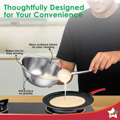 Wonderchef Ambrosia Stainless-steel Mixing Bowl (3 Pcs.) | 17 cm (775ml), 20 cm (1.35 L), 24 cm (2.4 L) | Stackable, Foo