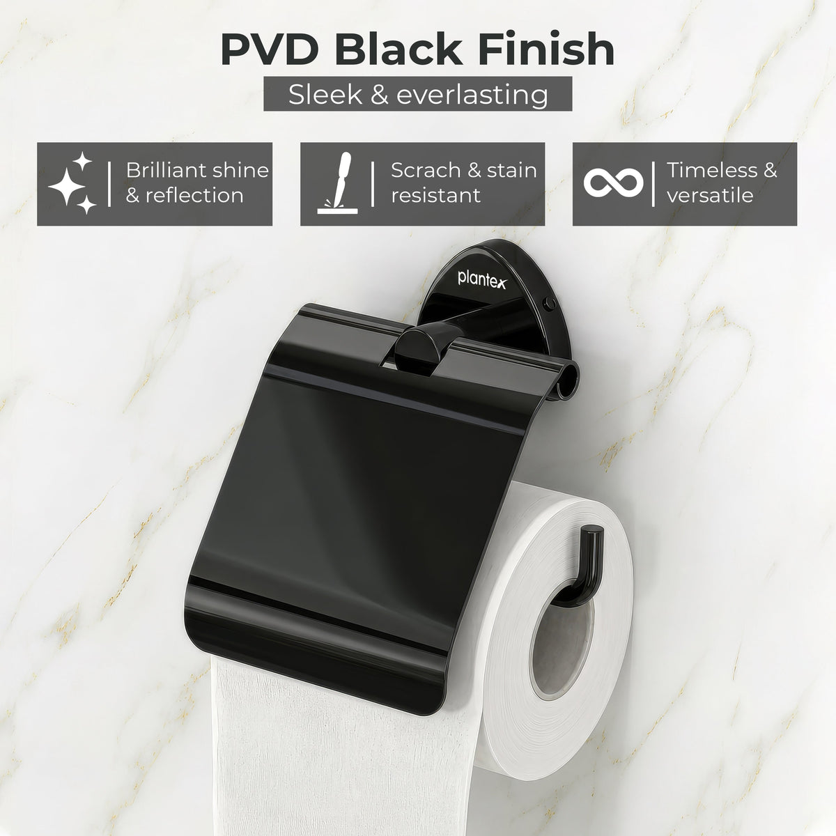Plantex J4 Stainless Steel Toilet Paper Holder for Bathroom/Tissue Holder for Washroom/Toilet roll Holder for Wall Mounted/Bathroom Accessories (PVD Black Finish) Angel-4