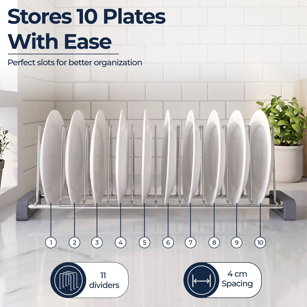 Plantex Stainless Steel Dish Rack/Plate Stand/Thali Stand for Modular Kitchen/Tandem Box Accessories - 10 Sections (Chrome/Pack of 1)-5