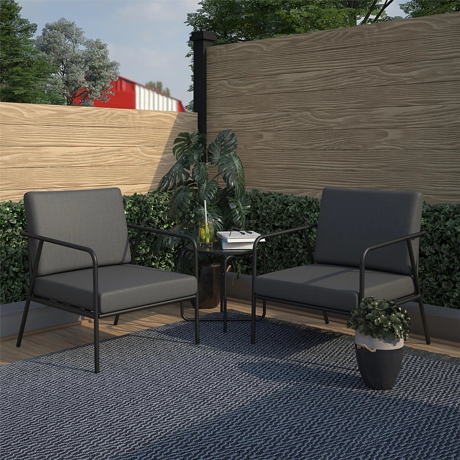 Sleety Outdoor Patio Seating Set 2 Chairs and 1 Table Set (Dark Grey)