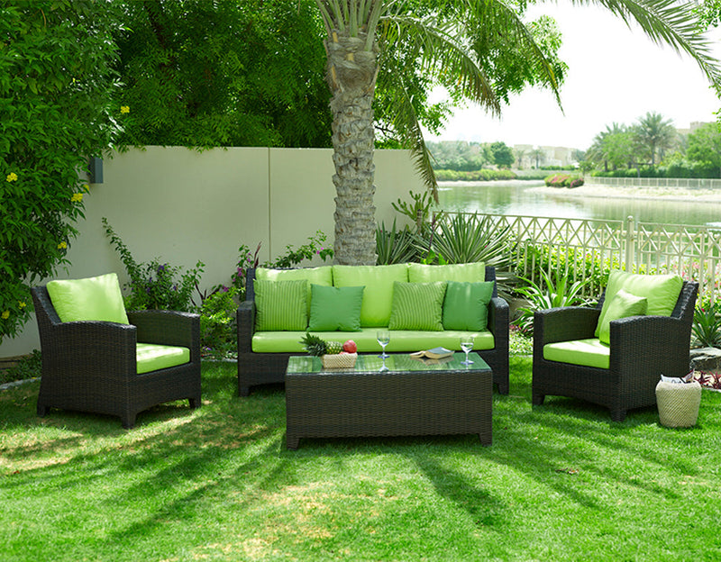 Alfonsoo Outdoor Patio Sofa Set 5 Seater and 1 Center Table (Dark brown)