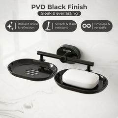 Plantex J4 Stainless Steel Double Soap Dish for Bathroom/Soap Holder for Bathroom/Wall Mounted Soap Holder/Bathroom Accessories (PVD Black Finish) Onix-4