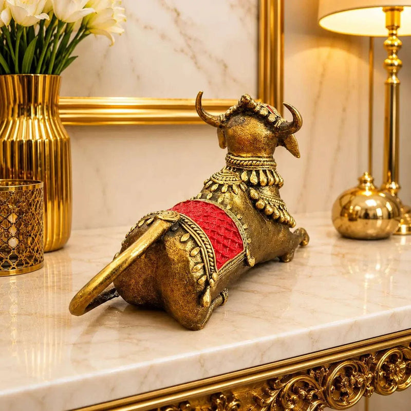Brass Handcrafted Dhokra Sitting Nandi Idol (4.5 Inch)