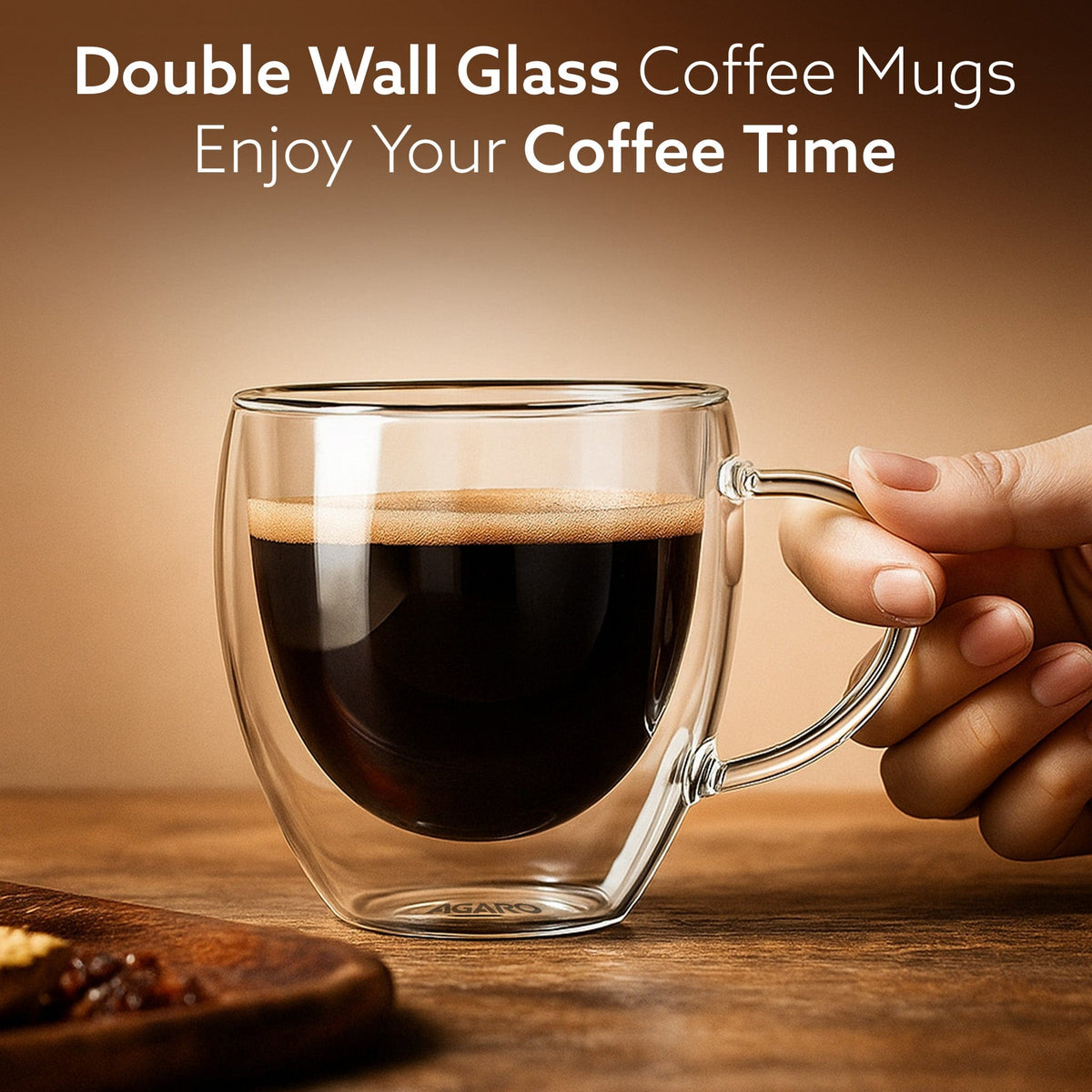 AGARO Elite Double Wall Glass Cups 250ml, Pack of 2 | Premium Borosilicate, Heat Resistant, Microwave & Dishwasher Safe,