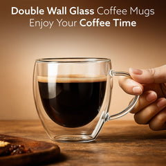 AGARO Elite Double Wall Glass Cups 250ml, Pack of 2 | Premium Borosilicate, Heat Resistant, Microwave & Dishwasher Safe,