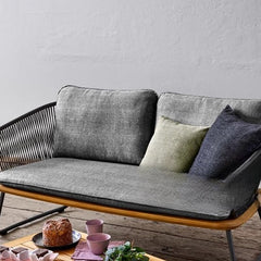 Reevo Outdoor Garden Balcony Sofa Set 2 Seater , 2 Single Seater 1 Center Table Set (Dark Grey) Braided and Rope