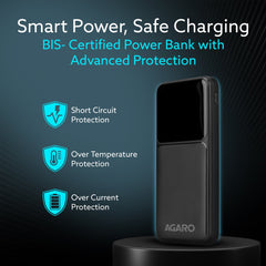 AGARO Regency Power Bank 10000 mAh, 22.5W Power Delivery for Smartphones, Portable, USB C & Micro Input, USB A1,A2 & C O