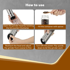 AGARO Gravity Salt & Pepper Automatic Grinder, Refillable, Adjustable Coarseness, Gravity Electric Salt Pepper Mill & Sh