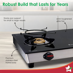 Wonderchef Galaxy 2 Burner Auto Gas Stove | 6mm Toughened Glass | Piezo Auto Ignition | 2 Years Warranty