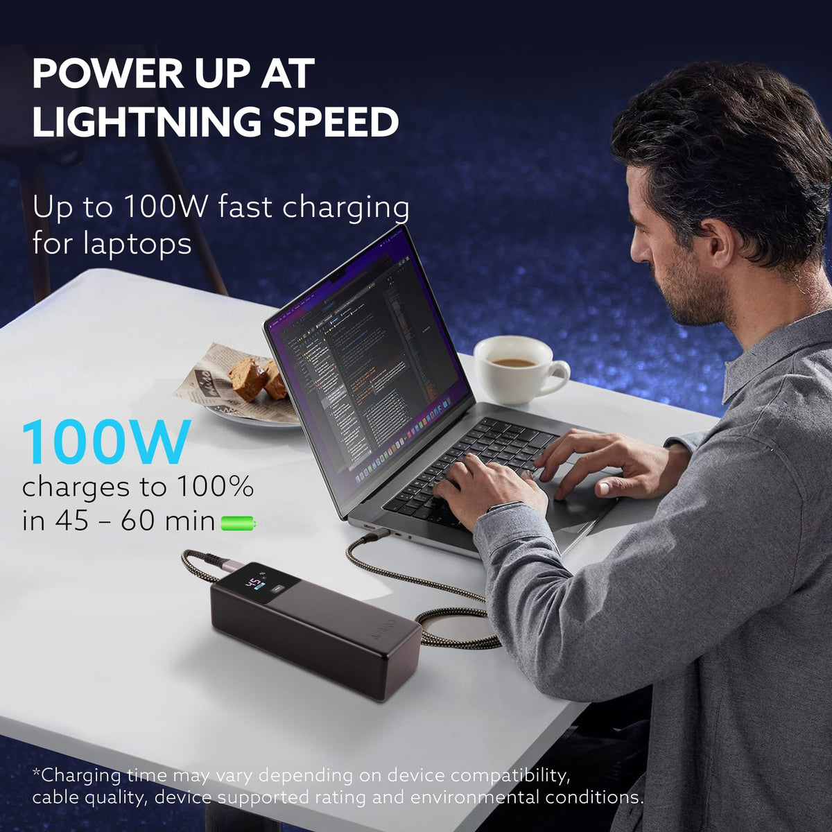 AGARO Impulse Power Bank 20000 mAh 100W 3-in-1 Power Bank with 100W PD & 33W QC Output, Fast Charge up to 3 Devices simultaneously, Compatible with Laptop, Mobile, Tablet, iPad, Smartwatch, Earbuds-5