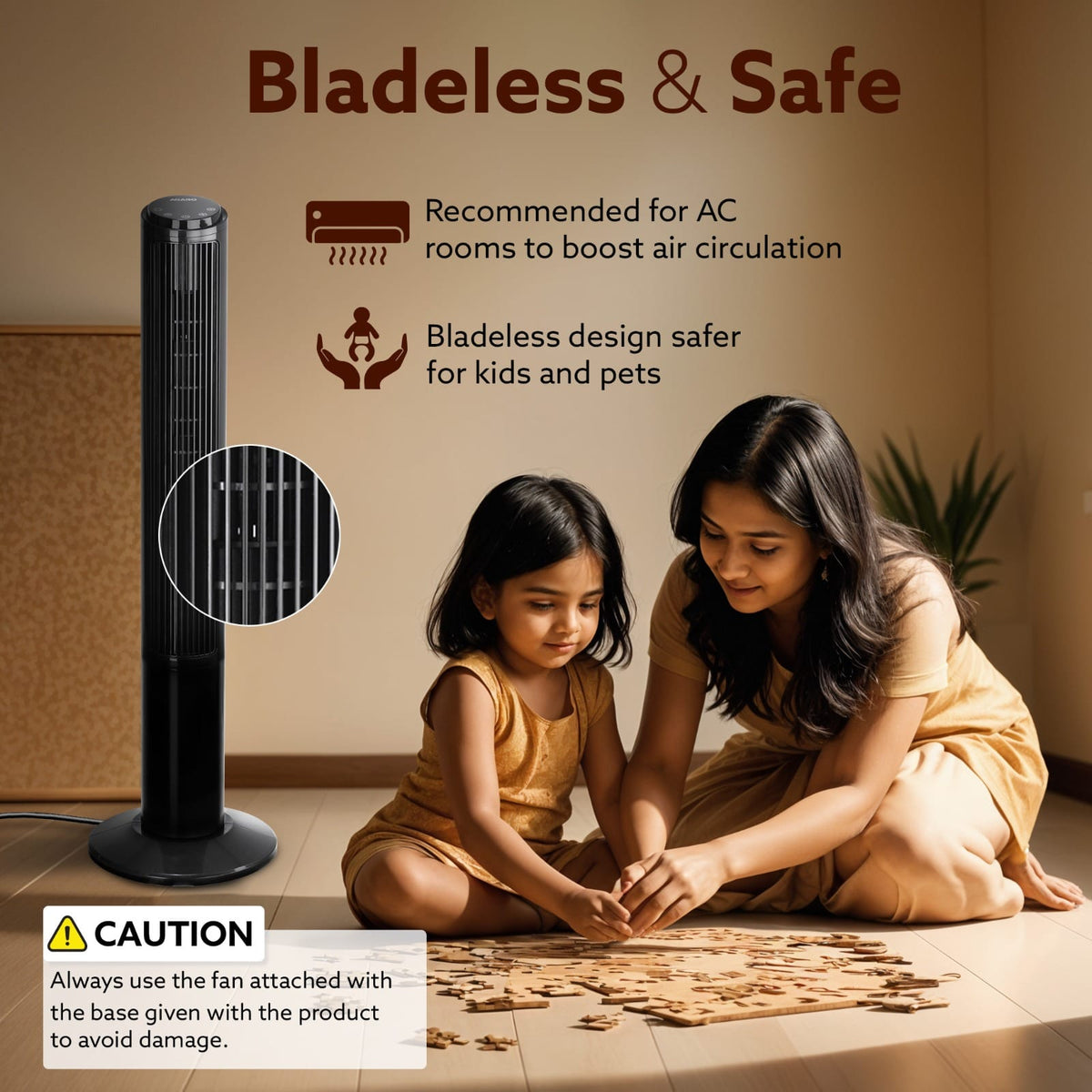 AGARO Imperial Oscillating Tower Fan, 40 Inches, 3 Speed, 2 Modes, Electric Standing Fan-5