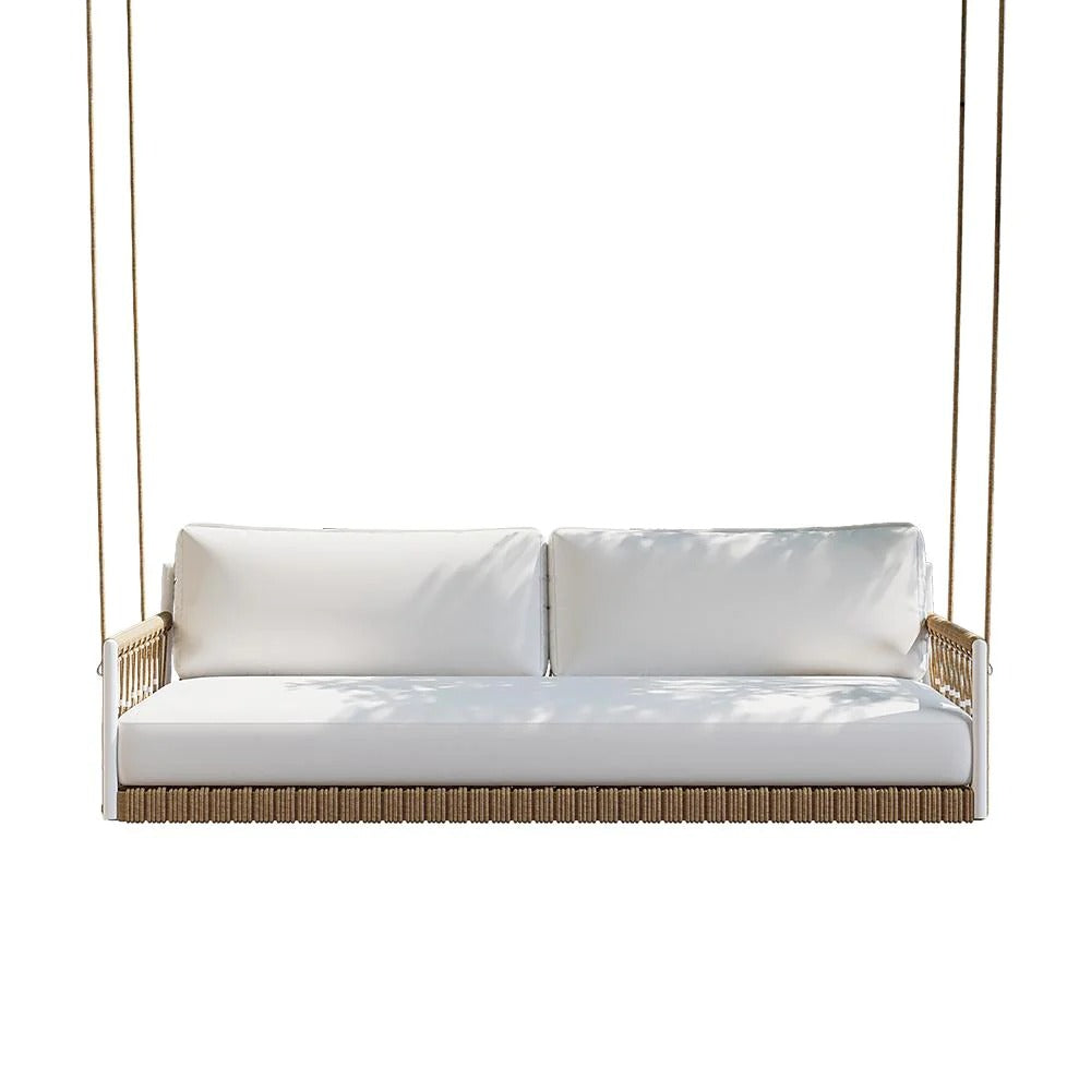 Daaz Three Seater Hanging Swing Without Stand For Balcony , Garden Swing (Tan + White)