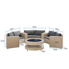 Orca Outdoor Patio Sofa Set 6 seater and 1 Center Table (Light brown)