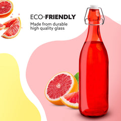 AGARO Elegant Flip Top Glass Bottle 1L, 1000ml, Freezer Safe & Leakproof Flip Cap Colour & Stylish