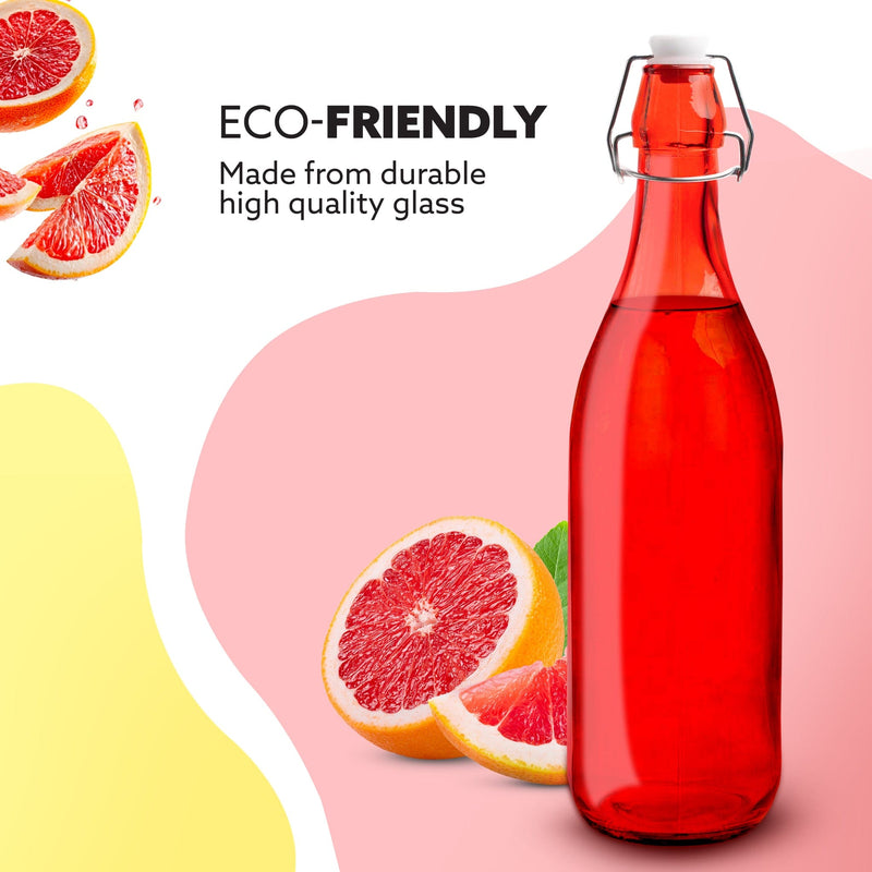AGARO Elegant Flip Top Glass Bottle 1L, 1000ml, Freezer Safe & Leakproof Flip Cap Colour & Stylish