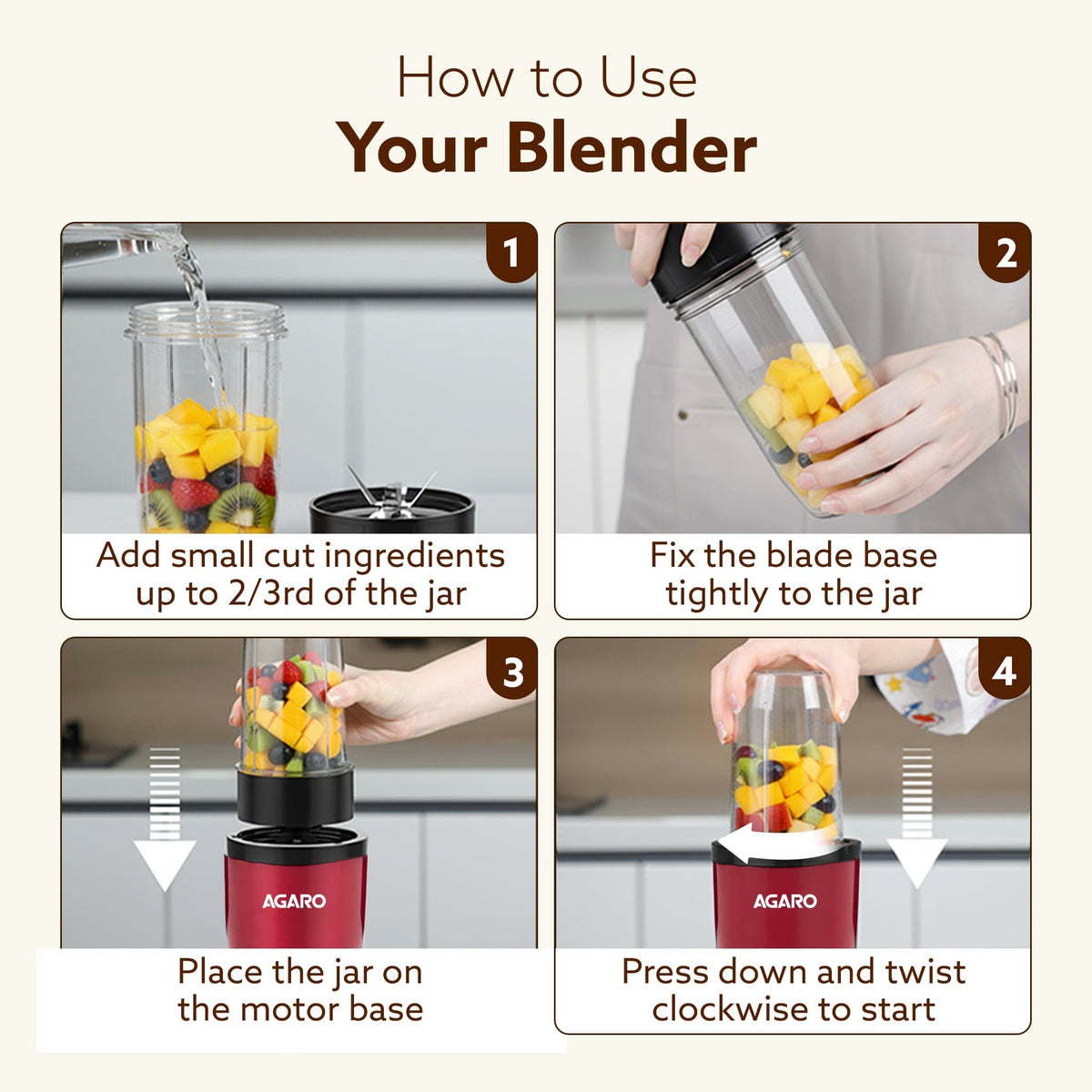 AGARO Regal Nutri Blender with 3 Jars, 400 Watts Personal Blender with 100% Copper Motor