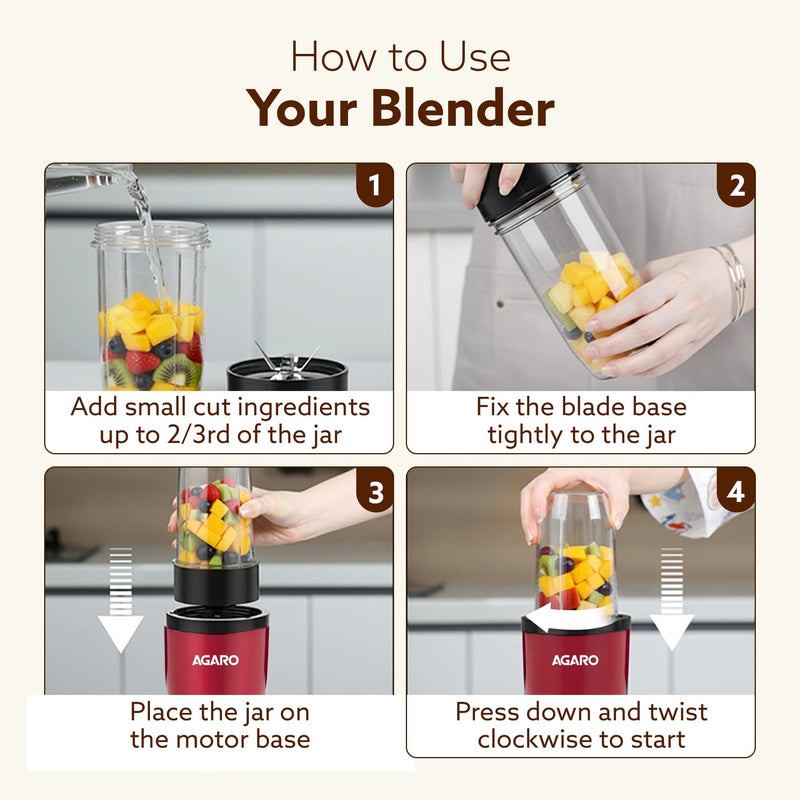 AGARO Regal Nutri Blender with 3 Jars, 400 Watts Personal Blender with 100% Copper Motor
