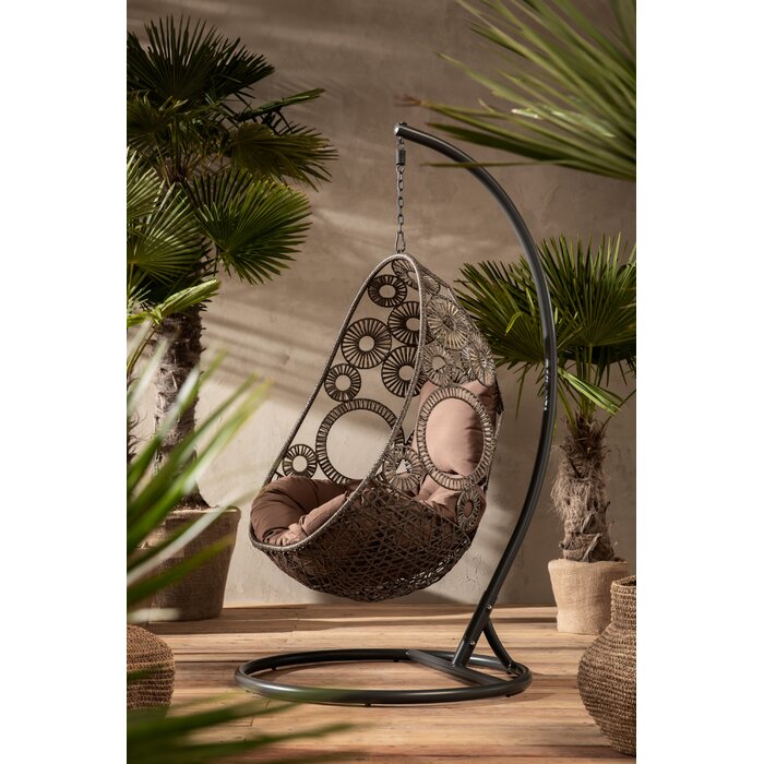 Trevisan Single Seater Hanging Swing With Stand For Balcony , Garden Swing (Dark Brown)