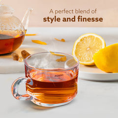 AGARO Elegant Glass Cup, 180ml, Set of 6, Crystal Clear Espresso Coffee Cup, Toughened Glass Wall with Handle, for Hot C