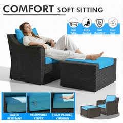 Alfonso Outdoor Patio Sofa Set 2 Single Seater , 2 ottoman and 1 Center Table Set (Black + Blue)