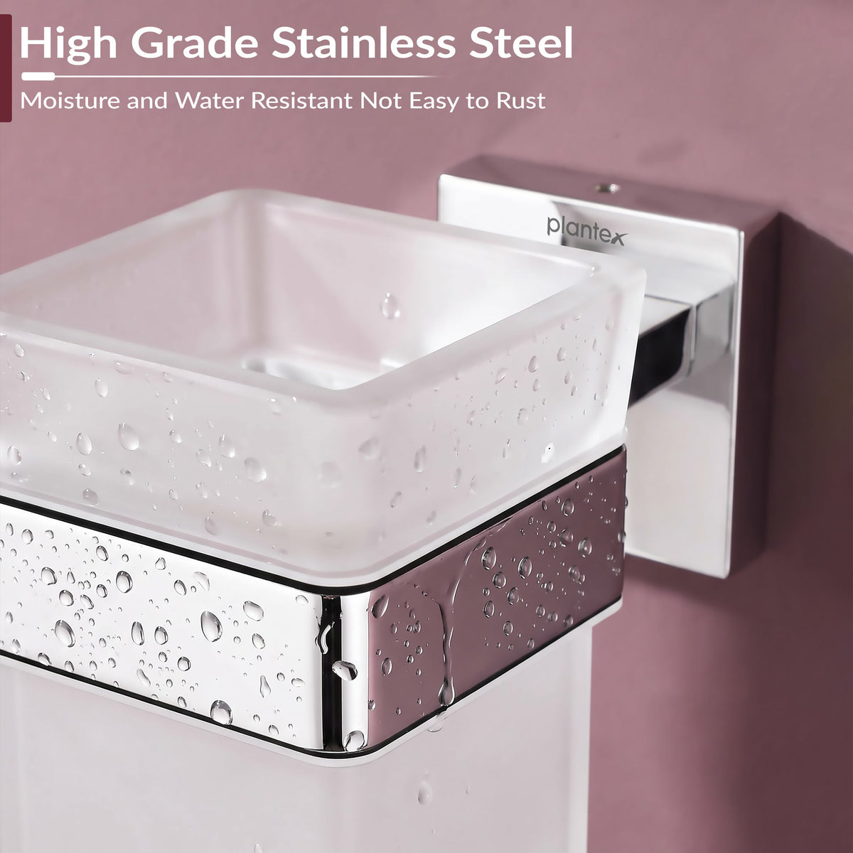 Plantex Stainless Steel Glass Tumbler Holder for Bathroom/Toothbrush Stand - Pack of 1, Aqua (Chrome)-4