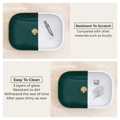 Plantex Wash Basin/Ceramic Table Top Wash Basin/Countertop Basin for Bathroom/Restaurants/Hotel Rectangular Green & Gold - 20 x 14 x 6 Inch)-6