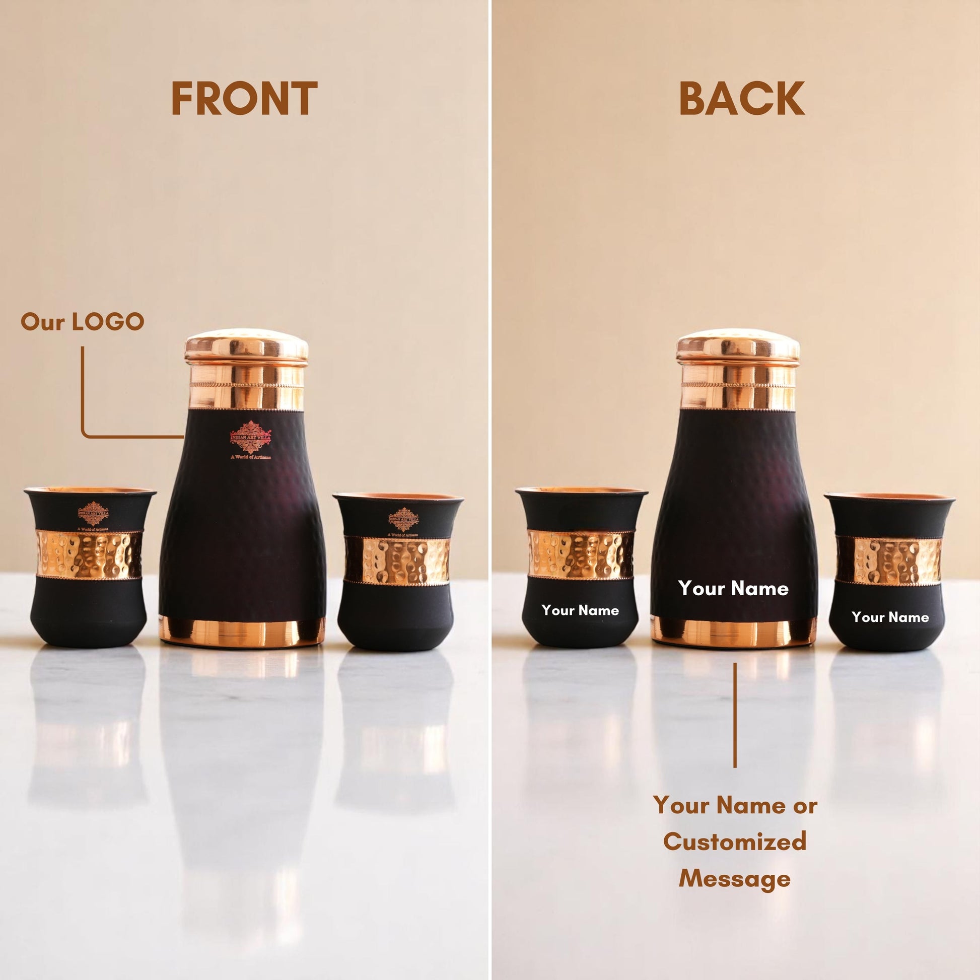 Personalized Copper Bedroom Bottle & Glass Gift Set – Silk Finish