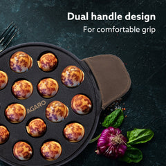 AGARO Royal Pre-Seasoned Cast Iron Paniyaram Pan, 15 pits (4cm x 2cm Each), No Chemical Coating, Rigid Handle, Fast Heat