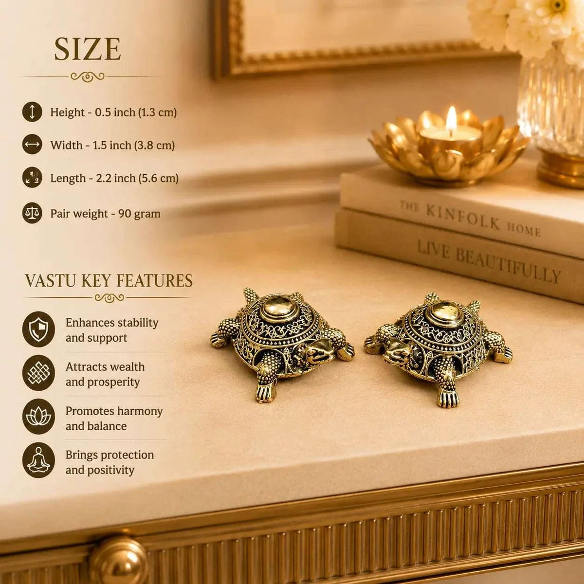 Brass Lightweight Tortoise Vastu/Feng Shui Pair (0.5 Inch)