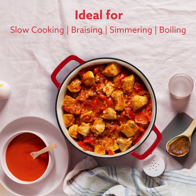 AGARO Royal Enamelled Cast Iron 5L Casserole with Lid, Cooking Pot, No Chemical Coating, Fast Heat, Heavy Weight, Gas & 