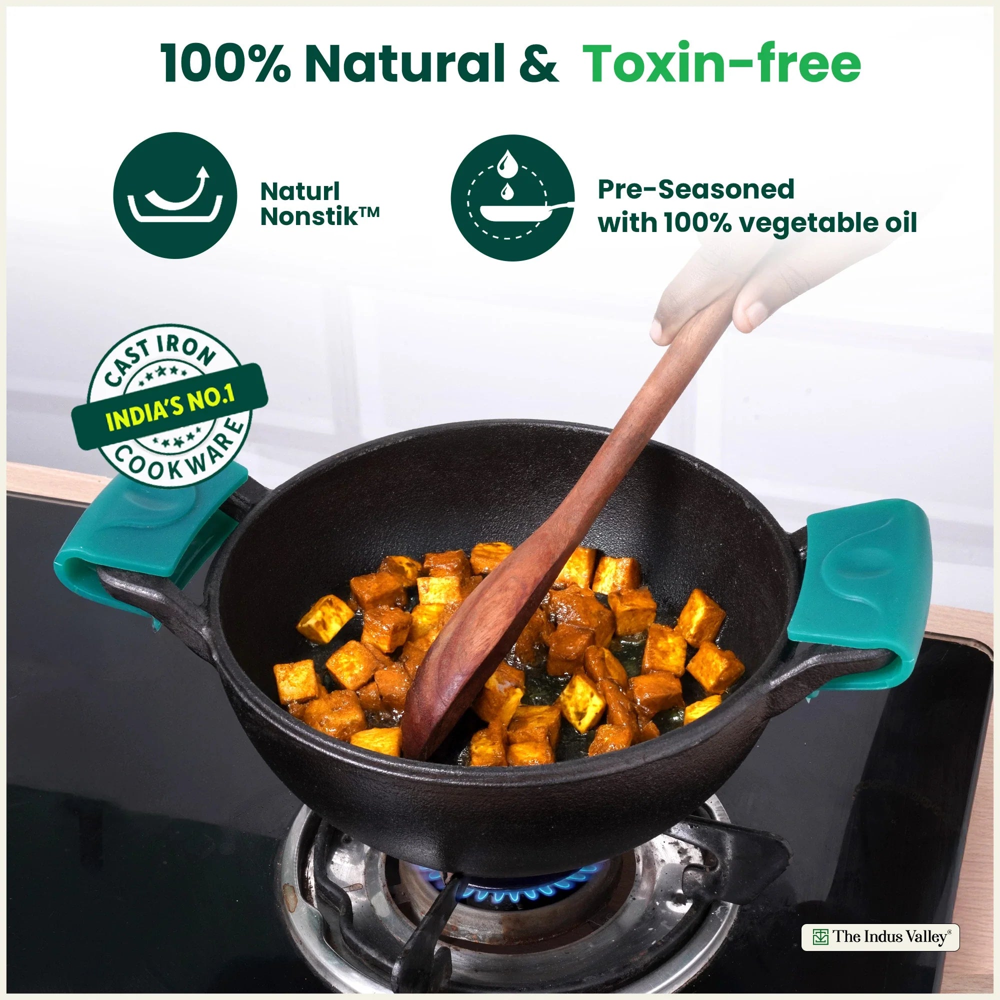 CASTrong Cast Iron Deep Kadai, Naturally Non-stick, Premium Quality, Toxin-free, 1.7L / 1.7Kg / 8 In
