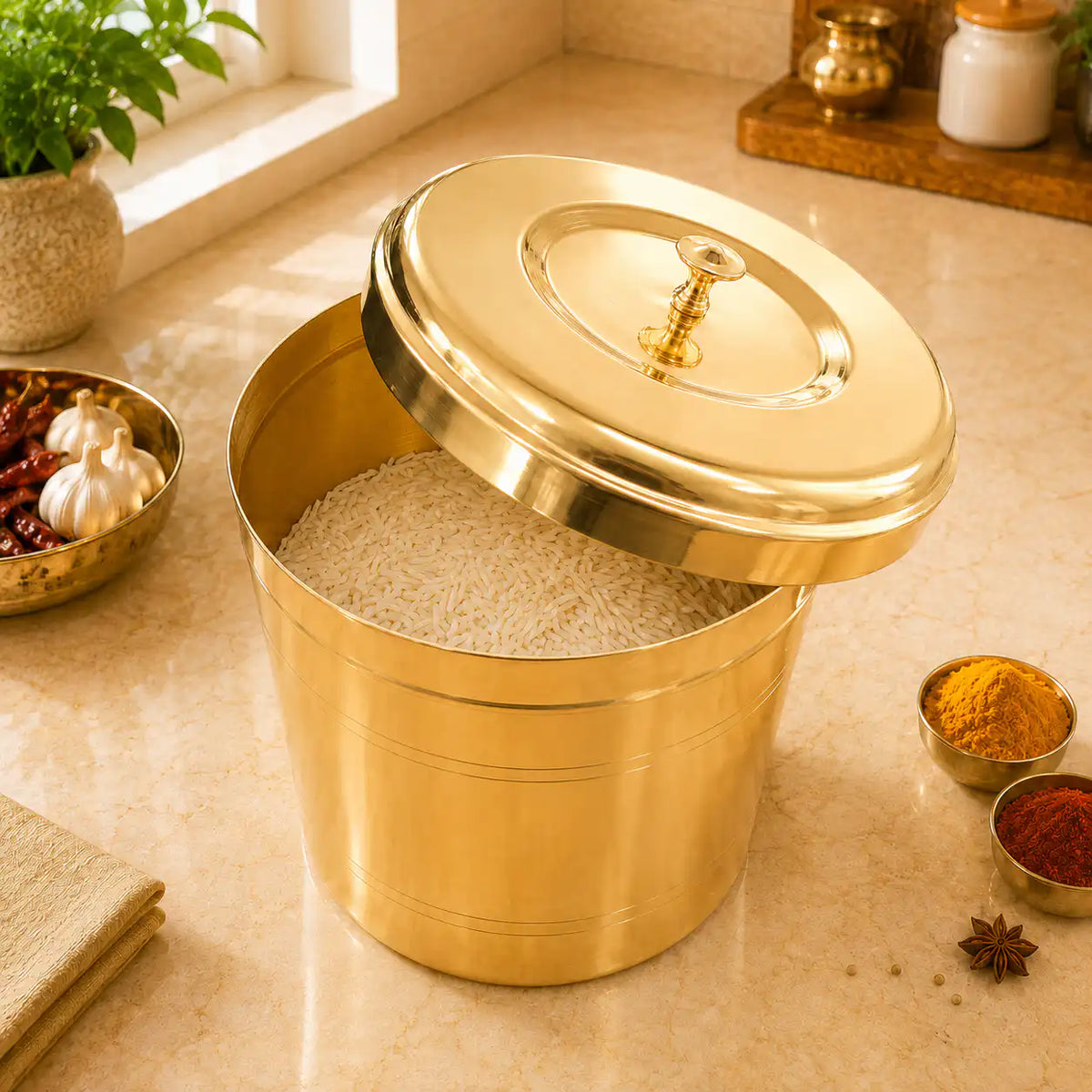 Brass Storage Container With Lid (11 Inch)