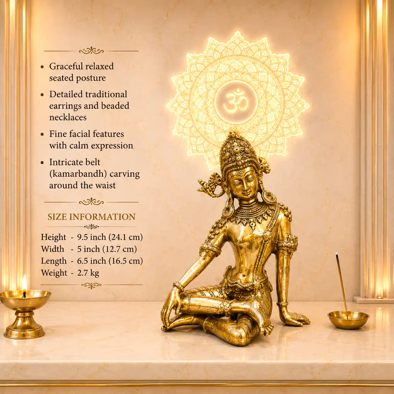 Brass Sitting Indra Dev Idol (9.5 Inch)