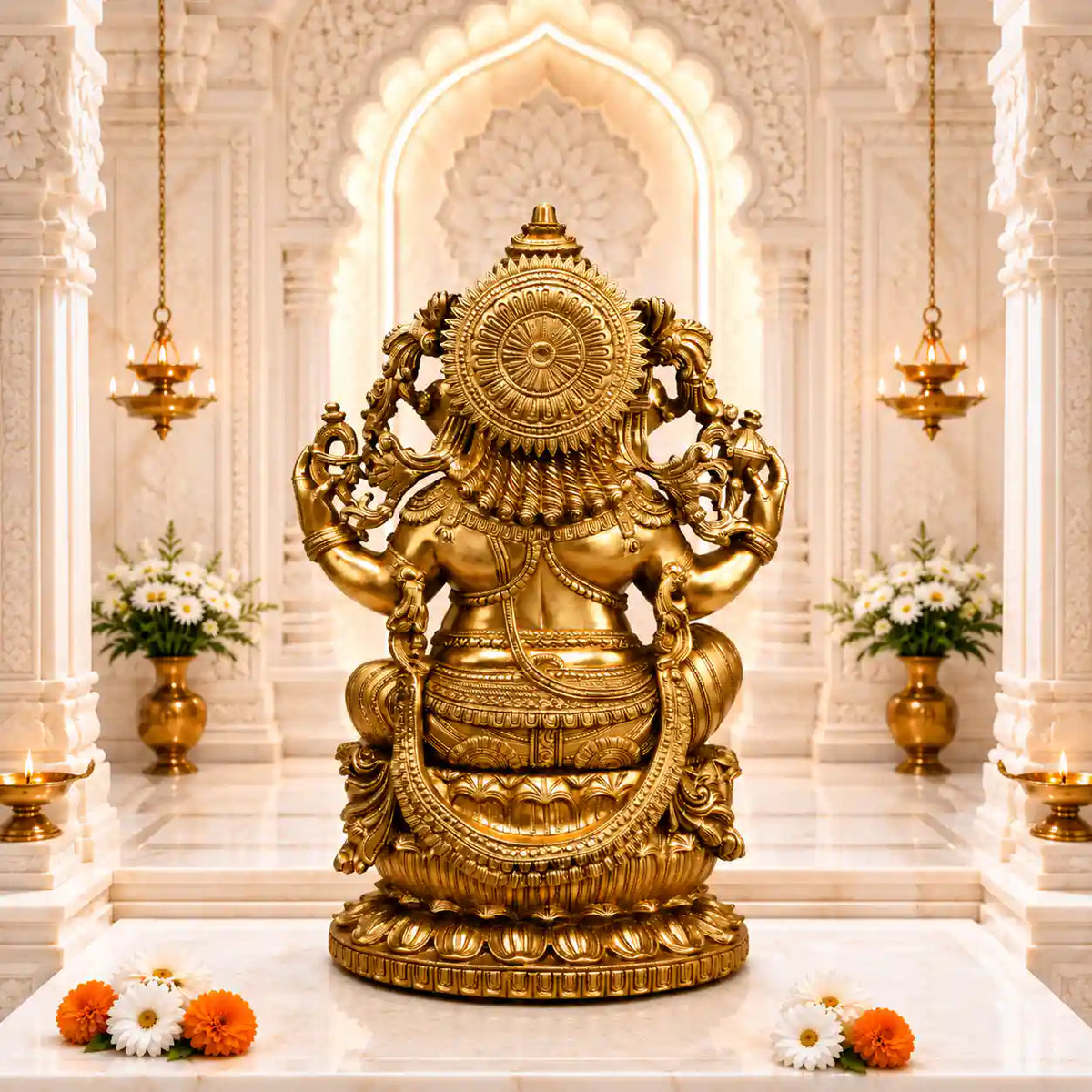 Brass Lord Ganesha Sitting Idol (24 Inch)