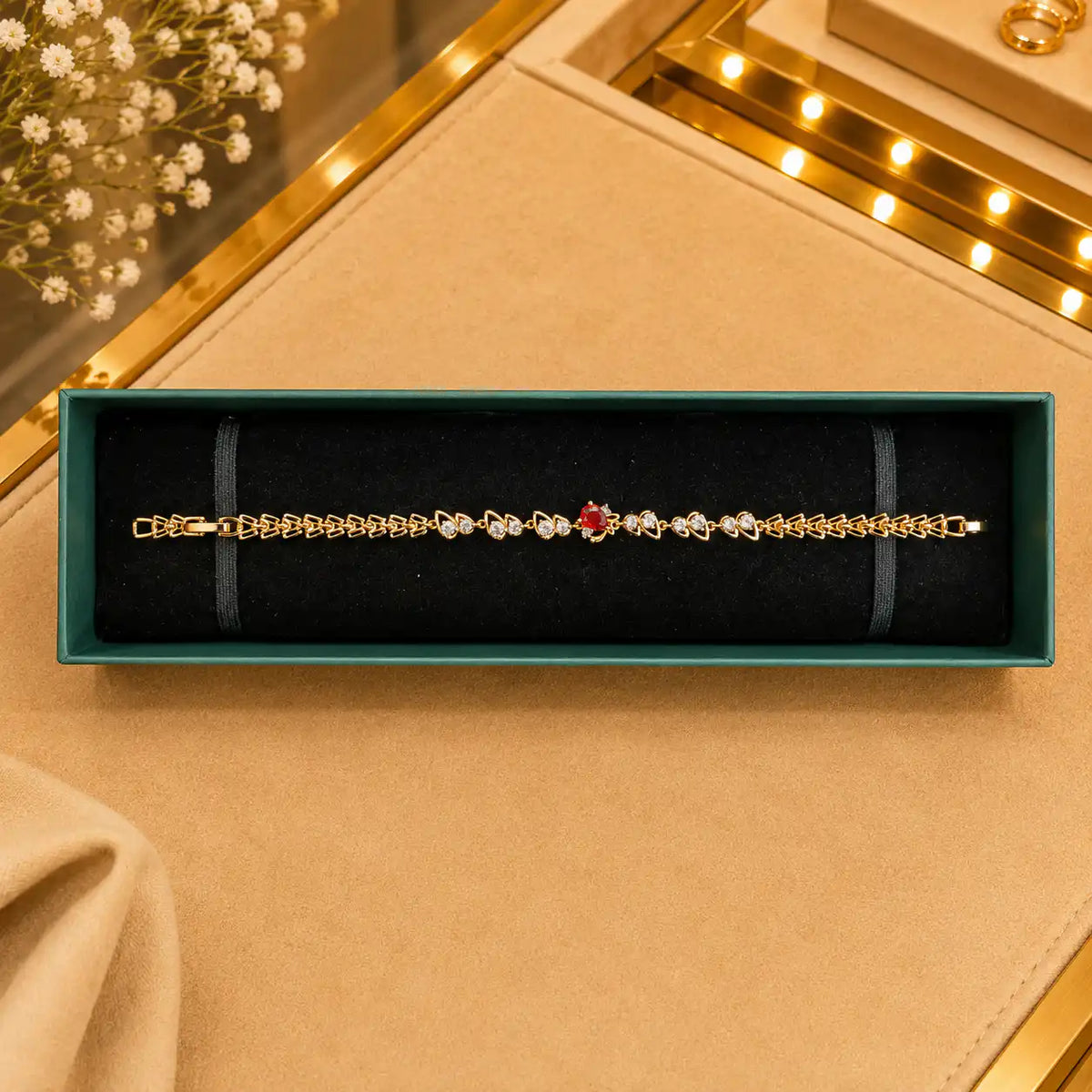 Leaf & Vine Tennis Bracelet for Women | CZ Stones, Gold-Tone Clasp