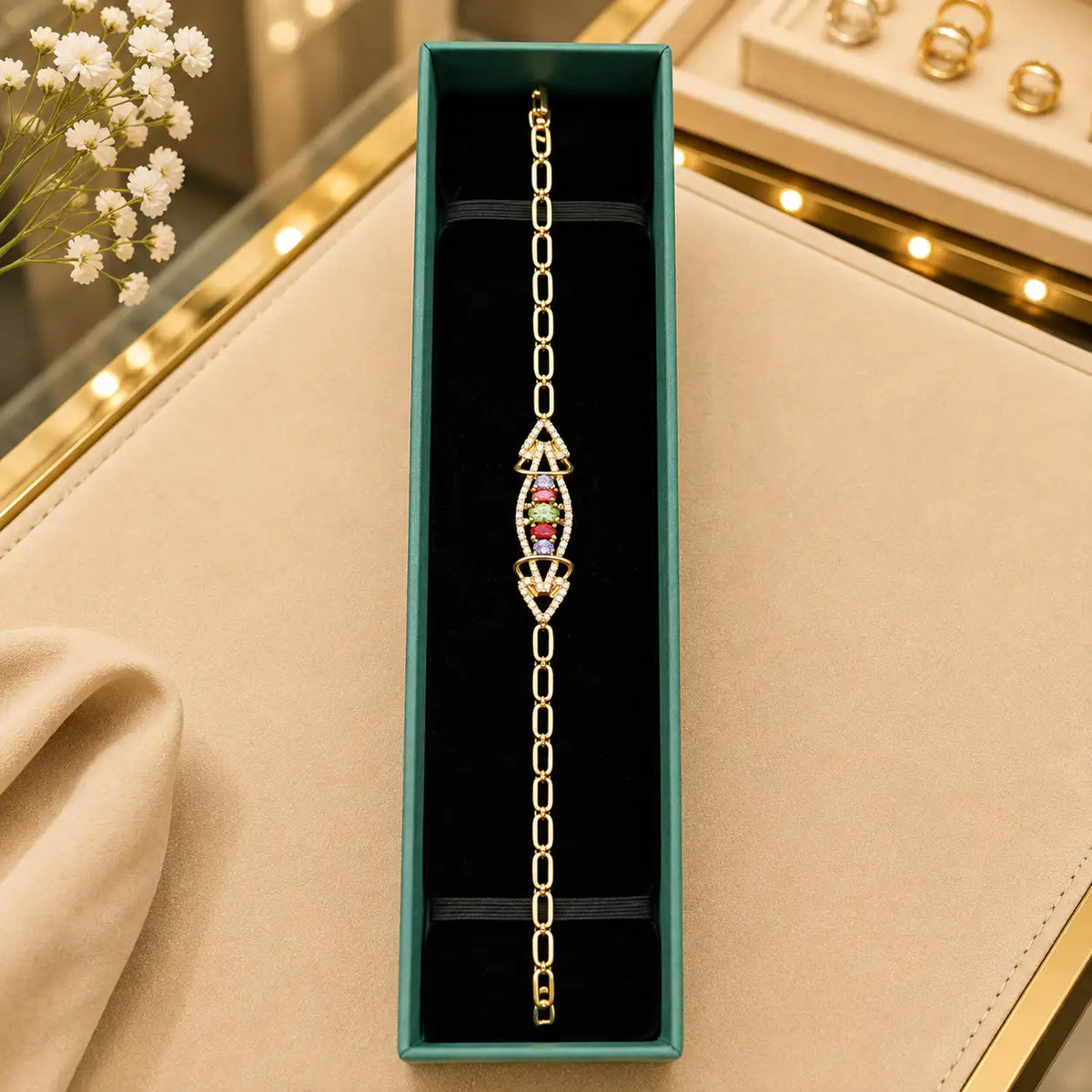 Colorful CZ Tennis Bracelet for Women | Gold-Tone Clasp, Gift Box