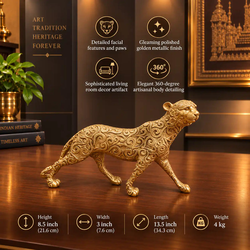 Brass Leopard / Tiger Statue (8.5 Inch)
