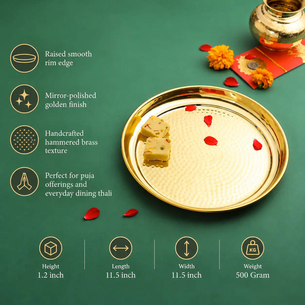 Brass Hammered Thali (11 Inch)