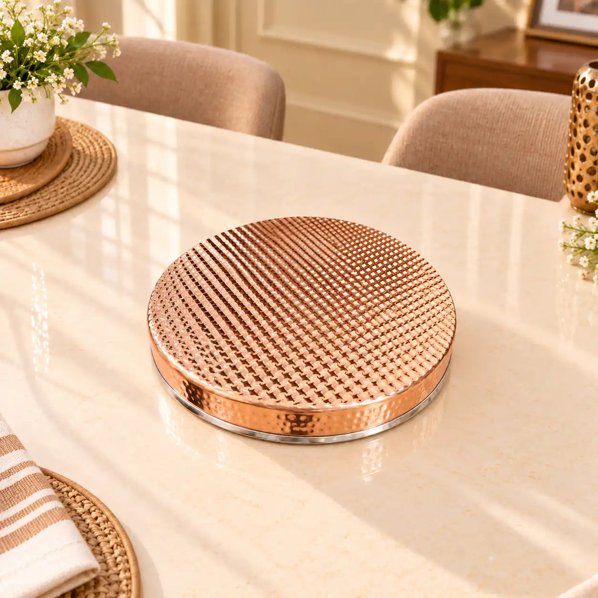 Copper/Brass Hammered Thali/Dinner Set