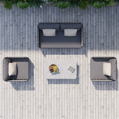 Fepel Outdoor Garden Balcony Sofa Set 2 Seater, 2 Single seater and 1 Center Table Set, Braid & Rope (Grey)