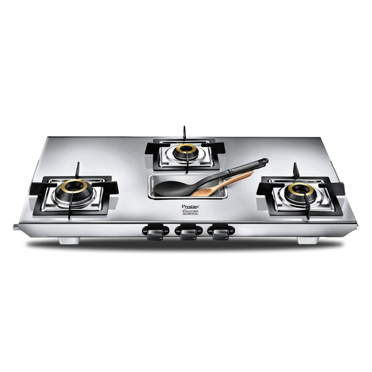 Prestige Stellora Stainless Steel L.P. Gas Stove (With Stainless Steel Body and 3 Unit Brass Burners), Prestige Omega Deluxe Granite Twin Pack | Fry Pan 24cm & Omni Tawa 25cm | Durable Granite Finish Coating | PFOA Free | Metal Spoon Friendly | Gas & Indu