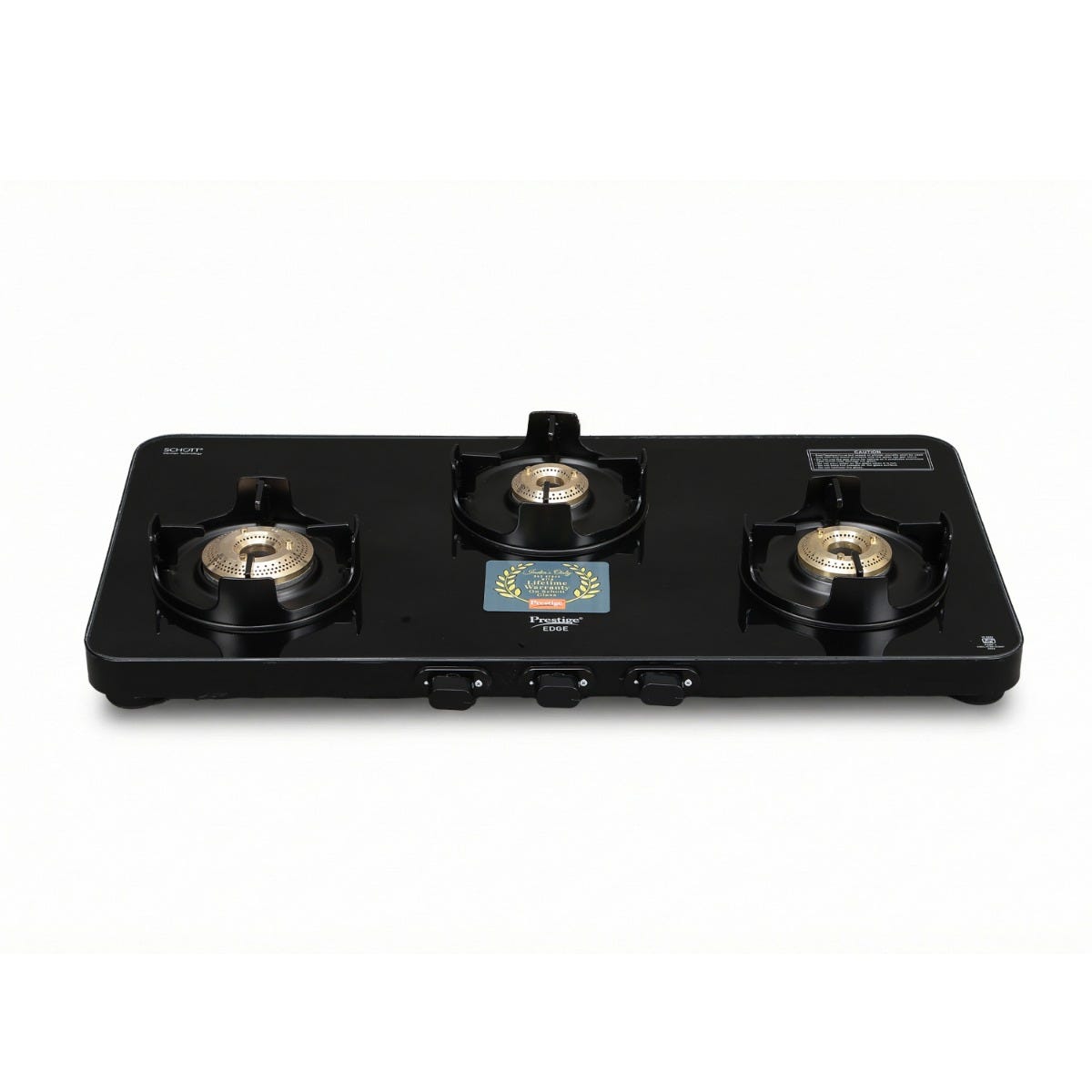 Prestige Edge PEBS 03L Manual Powder Coated with Aluminium Frame 3 Burners Gas Stove, Black, Prestige Svachh Triply Outer Lid Pressure Cooker with Unique Deep Lid for Spillage Control, 5 Litre, Silver