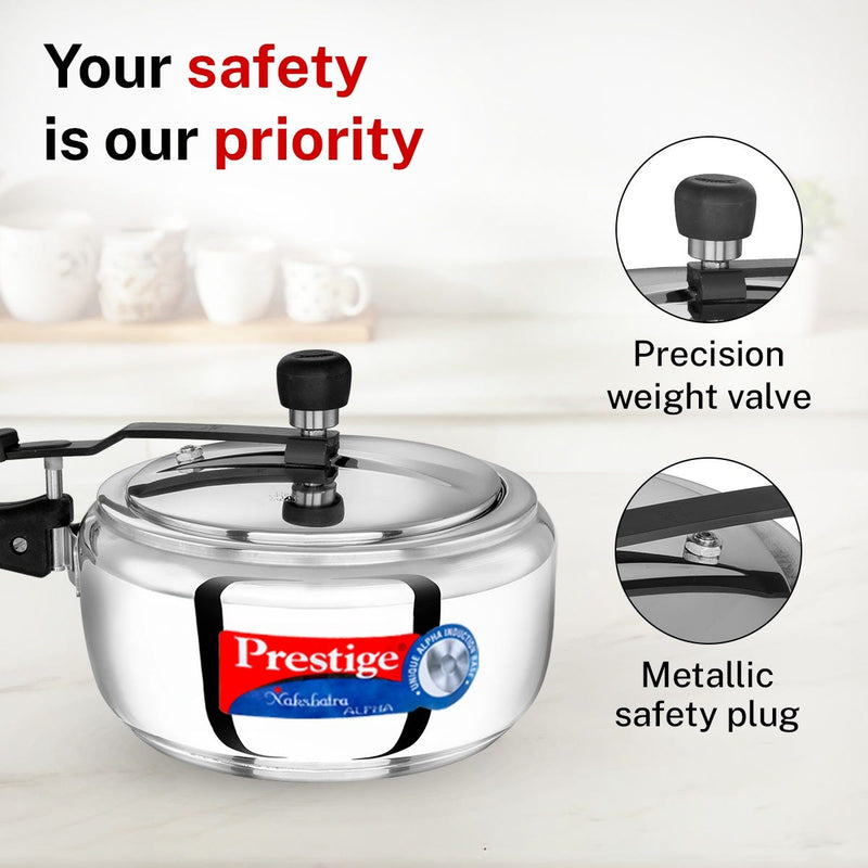 Prestige Nakshatra Alpha Stainless Steel Gas and Induction Compatible Pressure Cooker, 3.5 L (Silver), Prestige Omega Deluxe Granite Non-stick Round Base Omni Tawa, 25 cm (Black)