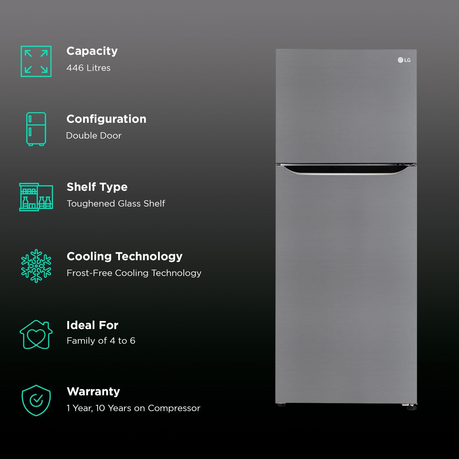 LG 446 Litres 1 Star Frost Free Double Door Convertible Refrigerator with Door Cooling Plus Technology (GL-T502CPZR, Shiny Steel)