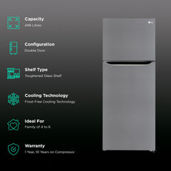 LG 446 Litres 1 Star Frost Free Double Door Convertible Refrigerator with Door Cooling Plus Technology (GL-T502CPZR, Shiny Steel)