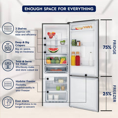 Electrolux UltimateTaste 300 335 Litres 1 Star Frost Free Double Door Bottom Mount Refrigerator with Door Alarm (EBB3702K-H, Glossy Black Steel)