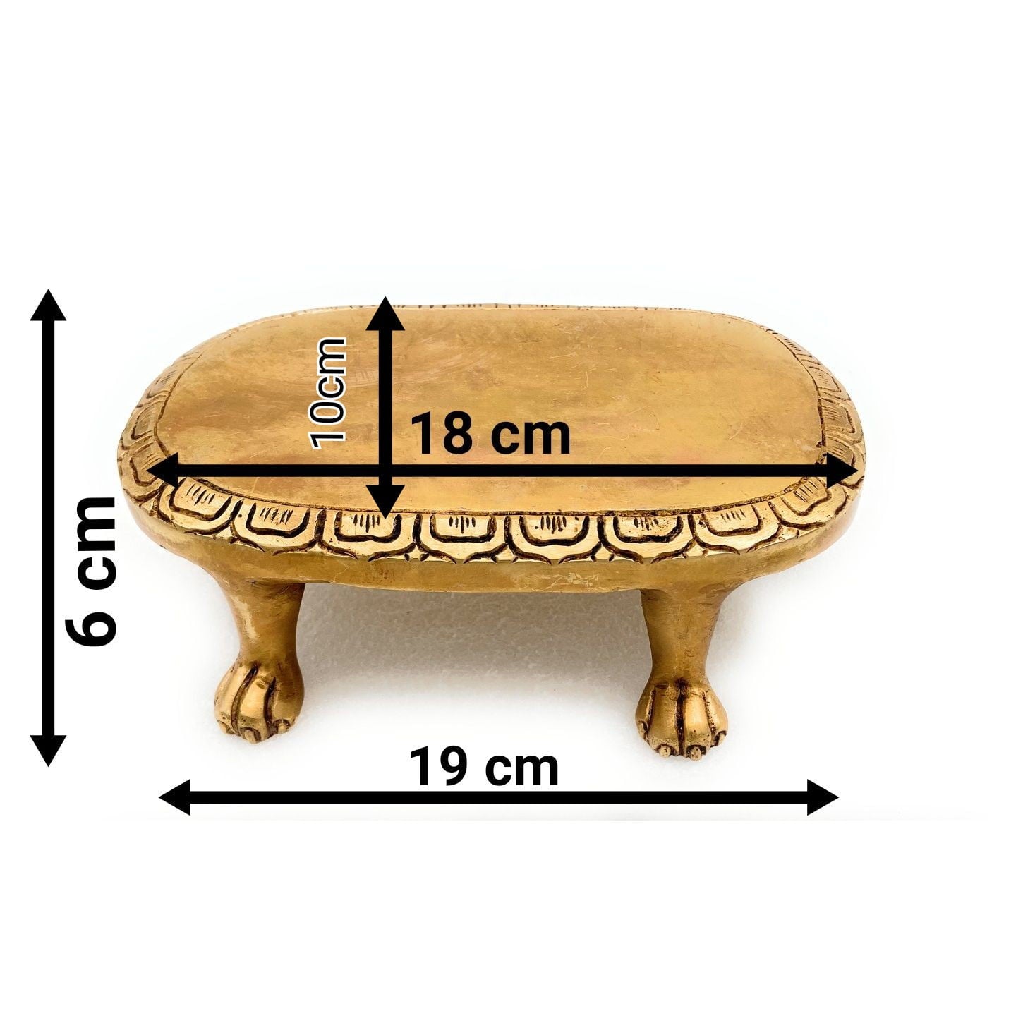 Brass Handcrafted Pooja Chowki, Traditional Peetha Sinhasan for Idols, Mandir & Kalash Stand, Gold, 2.5 Inch, 1 Piece